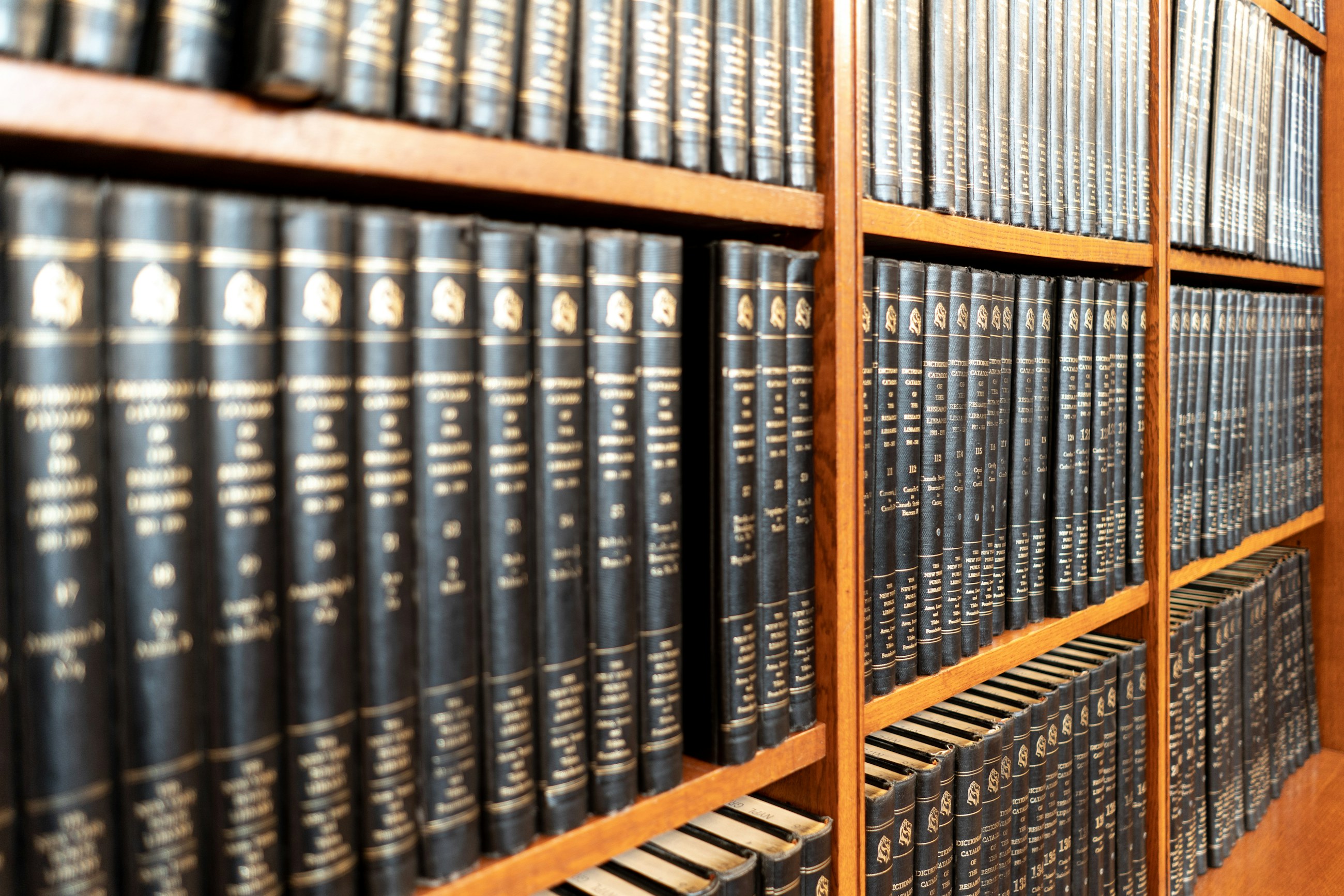 Shelves of bound law reports in a law library