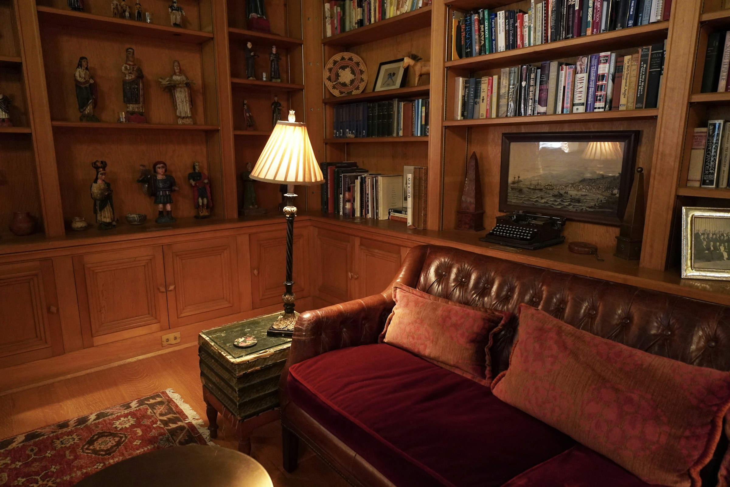 A shelf of old law books in a family home