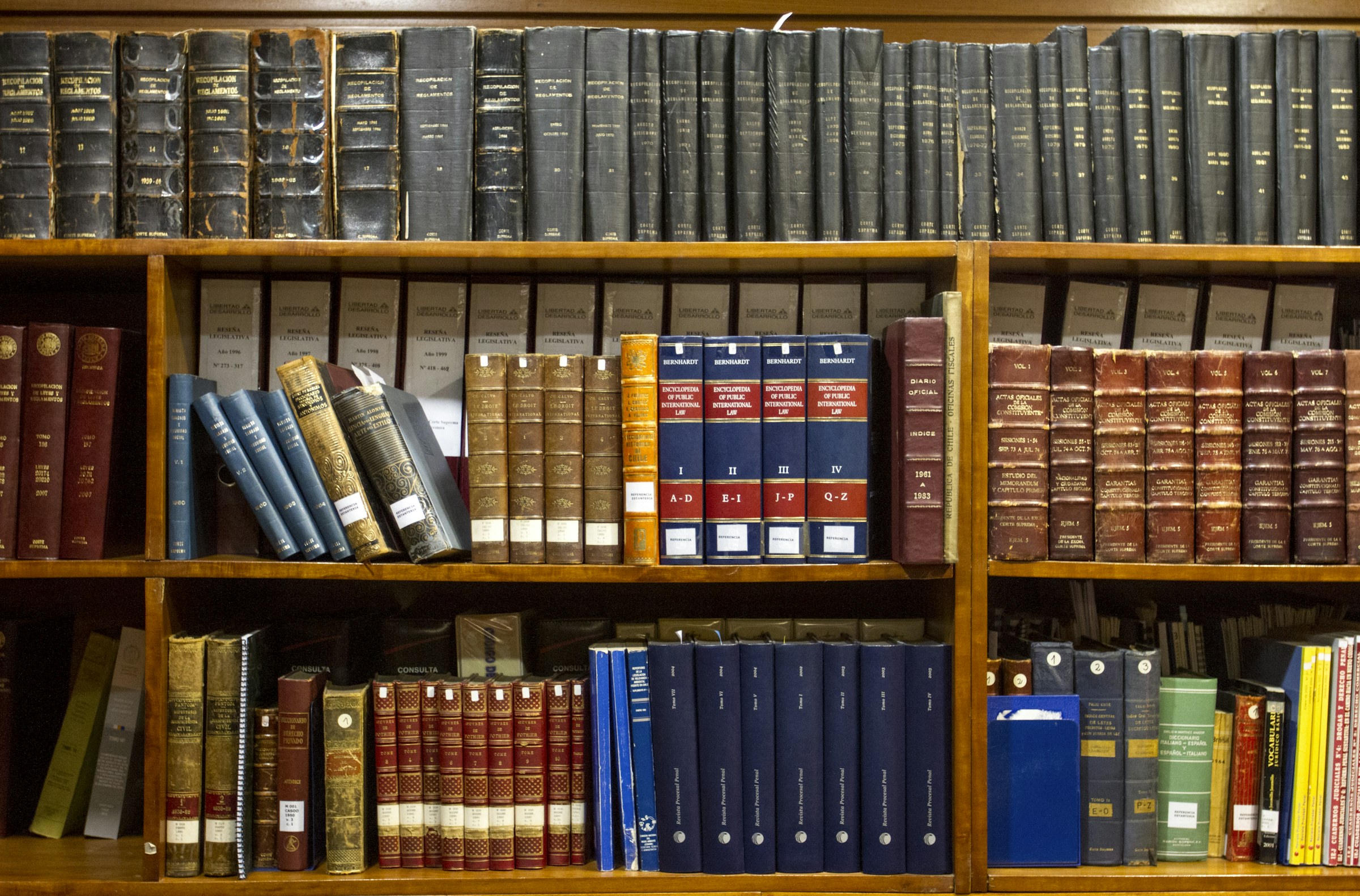 Shelves of law books in a firm's office