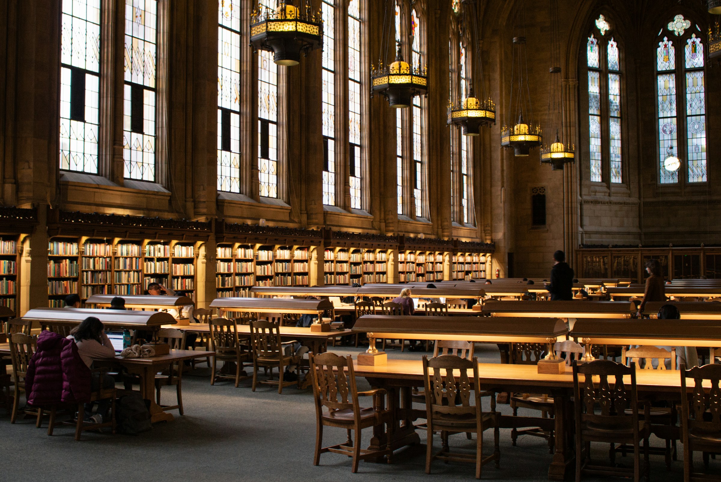 Rows of shelving in a university law library